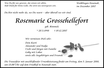 Traueranzeige von Rosemarie Grossehellefort von Waiblinger Kreiszeitung