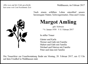 Traueranzeige von Margot Amling von Waiblinger Kreiszeitung