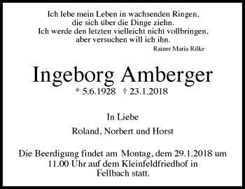 Traueranzeige von Ingeborg Amberger von Waiblinger Kreiszeitung