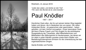 Traueranzeige von Paul Knödler von Waiblinger Kreiszeitung