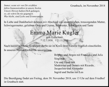 Traueranzeige von Emma Marie Kugler von Waiblinger Kreiszeitung