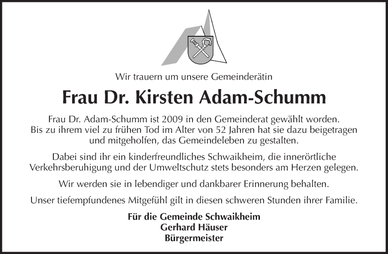  Traueranzeige für Kirsten Adam-Schumm vom 28.11.2018 aus Waiblinger Kreiszeitung