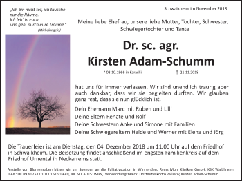 Traueranzeige von Kirsten Adam-Schumm von Waiblinger Kreiszeitung