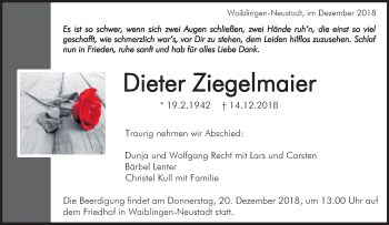 Traueranzeige von Dieter Ziegelmaier von Waiblinger Kreiszeitung