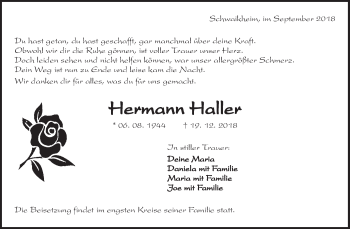 Traueranzeige von Hermann Haller von Waiblinger Kreiszeitung