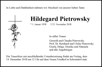 Traueranzeige von Hildegard Pietrowsky von Waiblinger Kreiszeitung