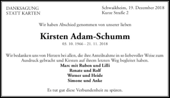 Traueranzeige von Kirsten Adam-Schumm von Waiblinger Kreiszeitung