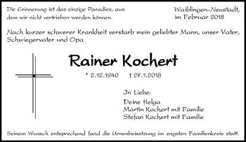 Traueranzeige von Rainer Kochert von Waiblinger Kreiszeitung