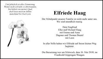 Traueranzeige von Elfriede Haag von Waiblinger Kreiszeitung