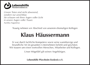 Traueranzeige von Klaus Häussermann von Waiblinger Kreiszeitung