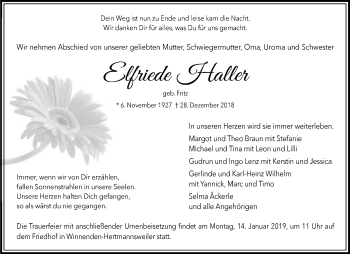 Traueranzeige von Elfriede Haller von Waiblinger Kreiszeitung