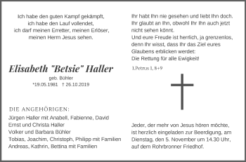 Traueranzeige von Elisabeth Haller von Waiblinger Kreiszeitung