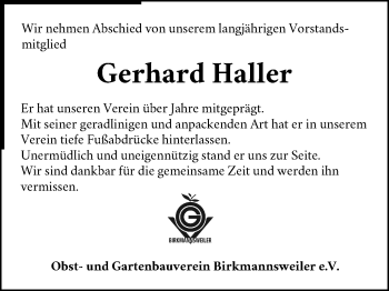 Traueranzeige von Gerhard Haller von Waiblinger Kreiszeitung