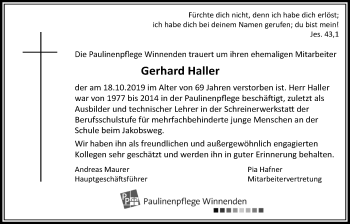 Traueranzeige von Gerhard Haller von Waiblinger Kreiszeitung