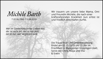 Traueranzeige von Michèle Barth von Waiblinger Kreiszeitung