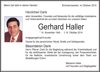 Traueranzeige von Gerhard Haller von Waiblinger Kreiszeitung