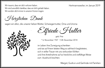 Traueranzeige von Elfriede Haller von Waiblinger Kreiszeitung