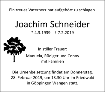 Traueranzeige von Joachim Schneider von Waiblinger Kreiszeitung