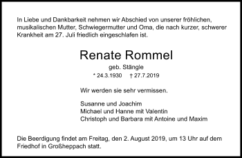 Traueranzeige von Renate Rommel von Waiblinger Kreiszeitung