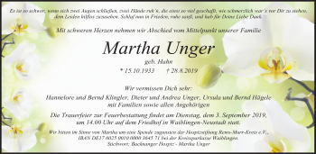 Traueranzeige von Martha Unger von Waiblinger Kreiszeitung