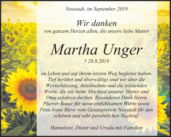 Traueranzeige von Martha Unger von Waiblinger Kreiszeitung