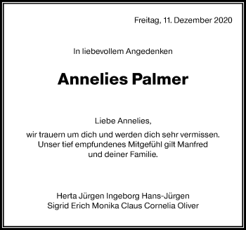 Traueranzeige von Annelies Palmer von Waiblinger Kreiszeitung