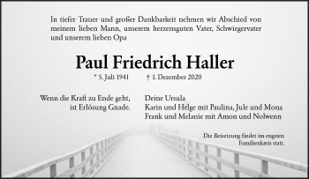 Traueranzeige von Paul Friedrich Haller von Waiblinger Kreiszeitung