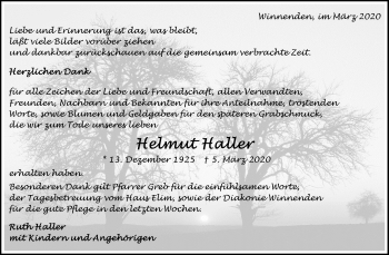 Traueranzeige von Helmut Haller von Waiblinger Kreiszeitung