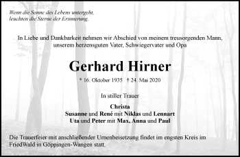 Traueranzeige von Gerhard Hirner von Waiblinger Kreiszeitung