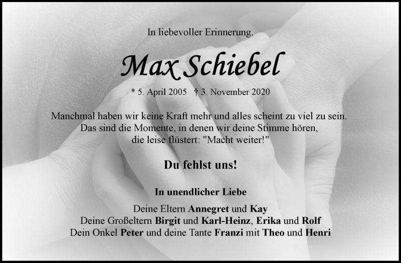  Traueranzeige für Max Schiebel vom 03.11.2021 aus Waiblinger Kreiszeitung