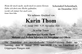 Traueranzeige von Karin Thom von Waiblinger Kreiszeitung