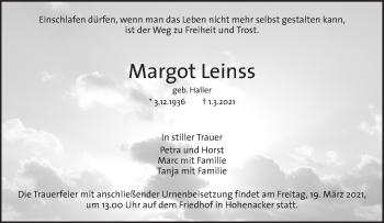 Traueranzeige von Margot Leinss von Waiblinger Kreiszeitung