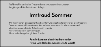 Traueranzeige von Irmtraud Sommer von Waiblinger Kreiszeitung