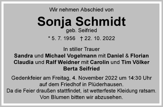 Traueranzeige von Sonja Schmidt von Waiblinger Kreiszeitung