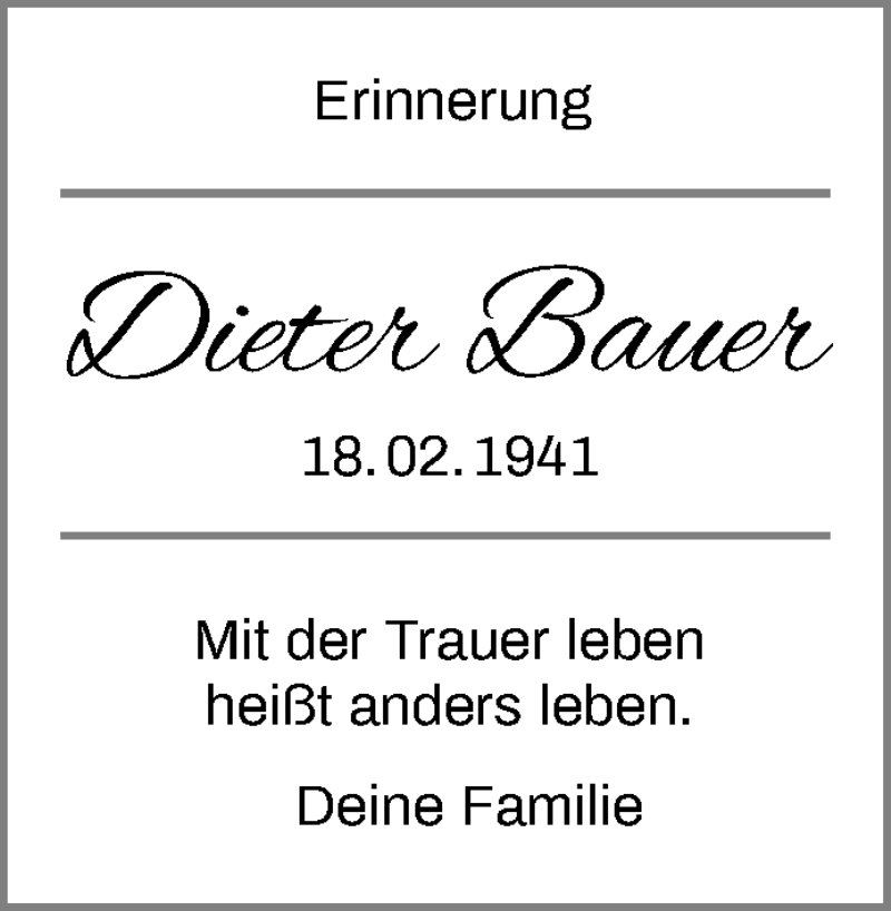 Traueranzeigen Von Dieter Bauer Zvw Trauer