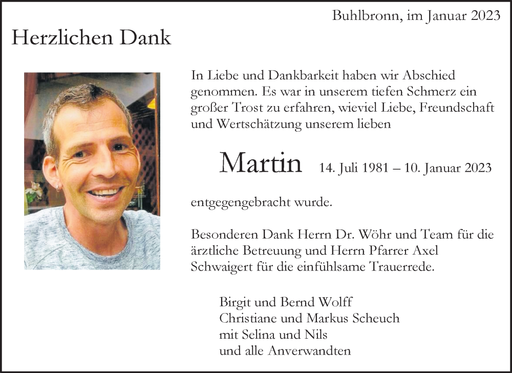 Traueranzeige für Martin Wolff vom 31.01.2023 aus Waiblinger Kreiszeitung