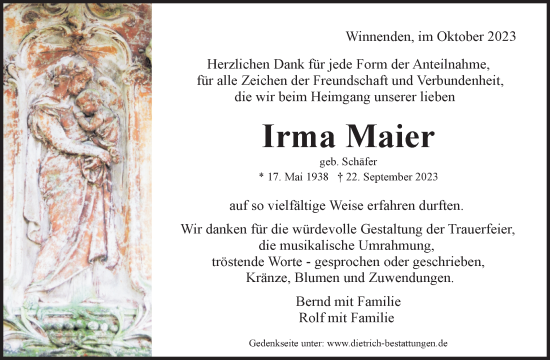 Traueranzeige von Irma Maier von Waiblinger Kreiszeitung