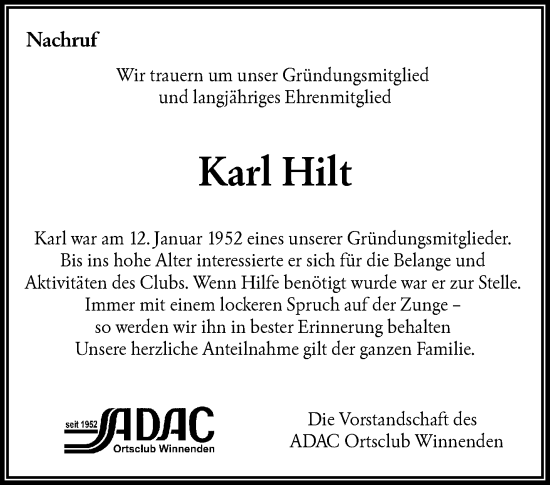 Traueranzeige von Karl Hilt von Waiblinger Kreiszeitung