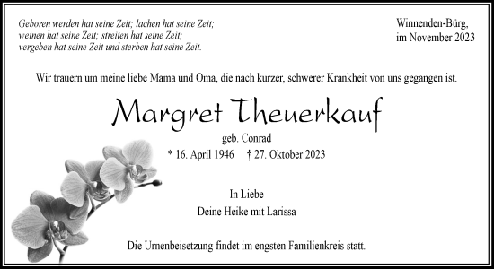 Traueranzeige von Margret Theuerkauf von Waiblinger Kreiszeitung