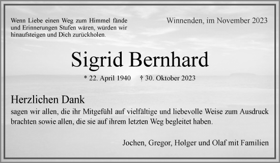 Traueranzeige von Sigrid Bernhard von Waiblinger Kreiszeitung