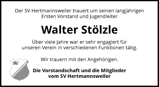 Traueranzeige von Walter Stölzle von Waiblinger Kreiszeitung