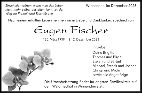 Traueranzeige von Eugen Fischer von Waiblinger Kreiszeitung