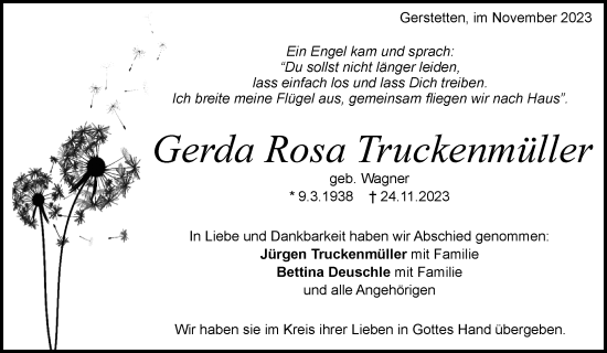 Traueranzeige von Gerda  Truckenmüller von Waiblinger Kreiszeitung