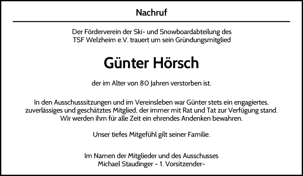  Traueranzeige für Günter Hörsch vom 02.12.2023 aus Waiblinger Kreiszeitung