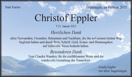 Traueranzeige von Christof Eppler von Waiblinger Kreiszeitung