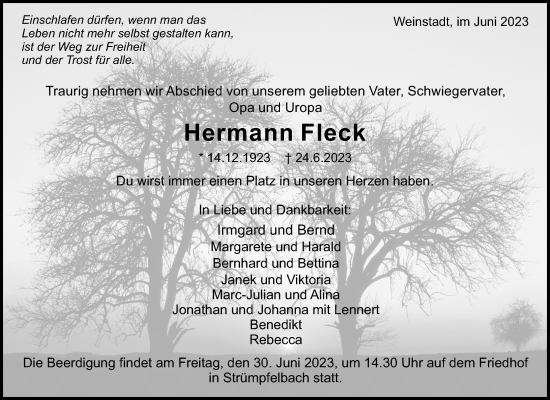 Traueranzeige von Hermann Fleck von Waiblinger Kreiszeitung