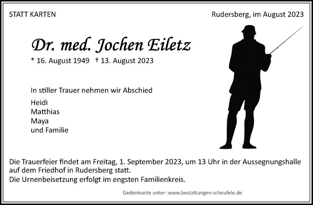  Traueranzeige für Jochen Eiletz vom 29.08.2023 aus Waiblinger Kreiszeitung