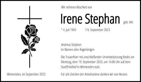 Traueranzeige von Irene Stephan von Waiblinger Kreiszeitung