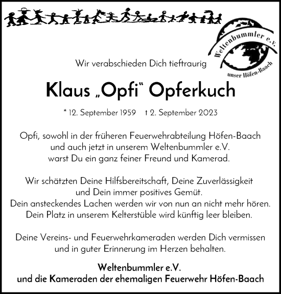 Traueranzeige von Klaus Opferkuch von Waiblinger Kreiszeitung