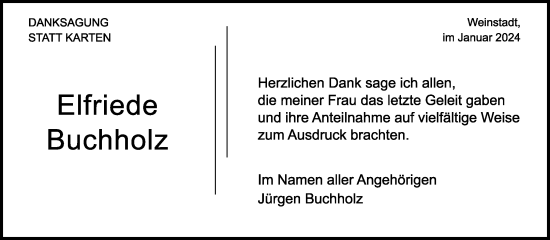 Traueranzeige von Elfriede Buchholz von Waiblinger Kreiszeitung